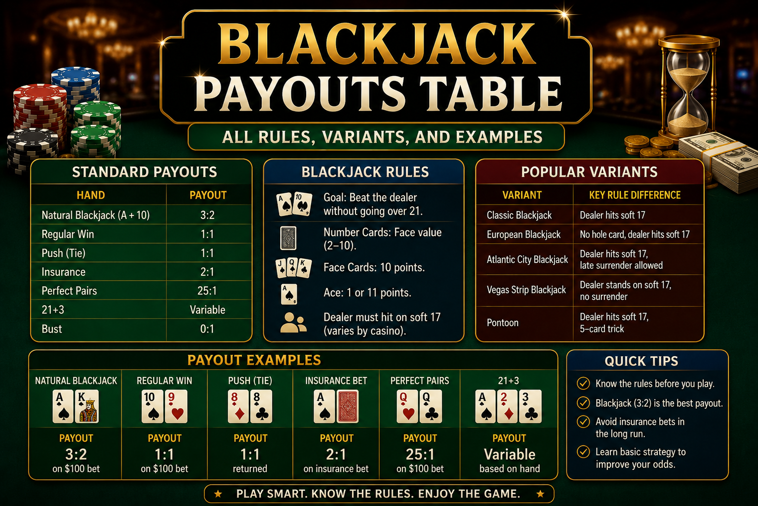 Blackjack Payouts Table – All Rules, Variants, and Examples - Blackjack ...